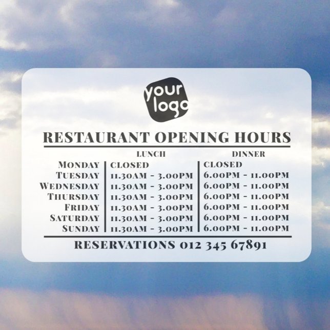  Custom Logo Opening Lunch Dinner Hours Restaurant Window Cling (Creator Uploaded)