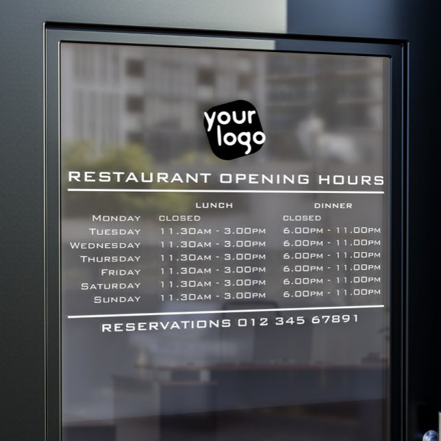  Custom Logo Opening Lunch Dinner Hours Restaurant Window Cling (Creator Uploaded)