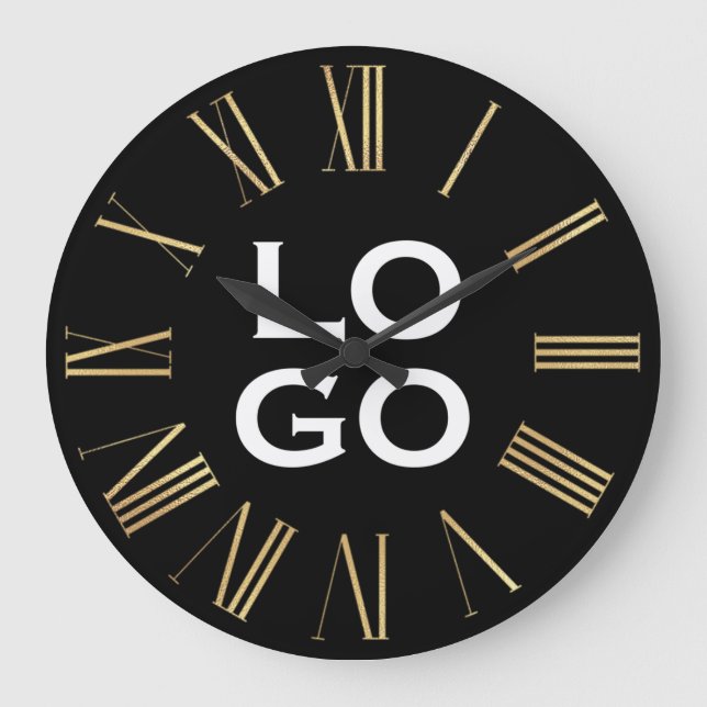 Custom Logo or Image on Black Large Clock (Front)
