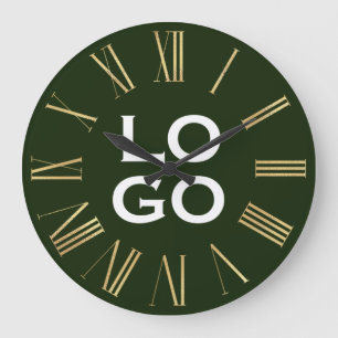 Custom Logo or Image on Forest Green Large Clock