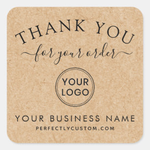 Custom logo order thank you Kraft paper look Square Sticker