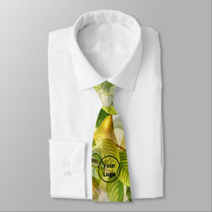Custom logo pears and leaves pattern tie