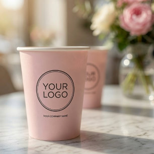 Custom Logo Personalised Business Branding Pink Paper Cups