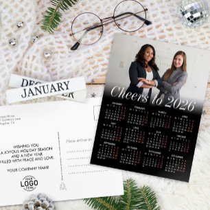 Custom Logo Photo Black Calendar 2026 Business Holiday Postcard