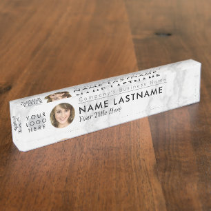 Custom Logo Photo Grey White Marble Professional Nameplate