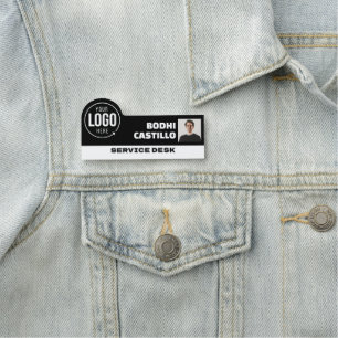 Custom Logo Photo ID Title Black White Employee Name Tag