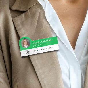Custom Logo Photo ID Title Green White Employee Name Tag