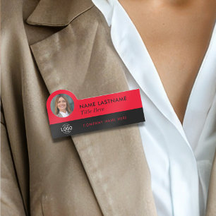 Custom Logo Photo ID Title Red Black Employee Name Tag