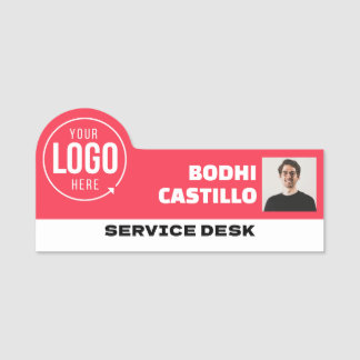 Custom Logo Photo ID Title Red White Employee Name Tag