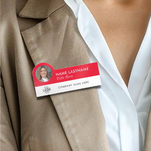 Custom Logo Photo ID Title Red White Employee Name Tag