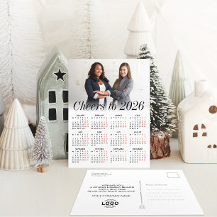 Custom Logo Photo Minimal Calendar 2026 Business Holiday Postcard