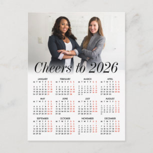 Custom Logo Photo Minimal Calendar 2026 Business Holiday Postcard