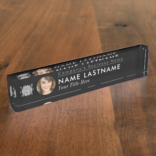 Custom Logo Photo Modern Black Professional Nameplate (Side)