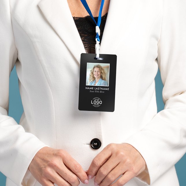 Custom Logo Photo Modern Simple Minimalist Black ID Badge (Creator Uploaded)