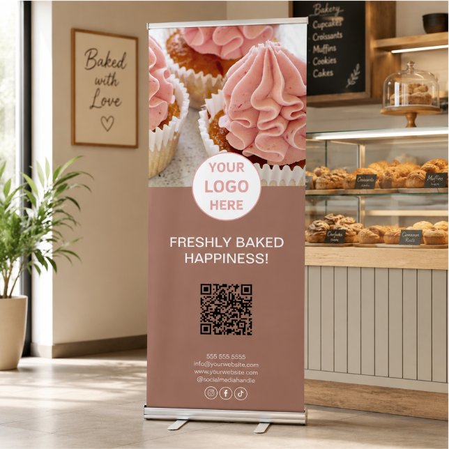 Custom Logo Photo QR Code Bakery Business Retractable Banner (Custom Logo Photo QR Code Bakery Business Retractable Banner)