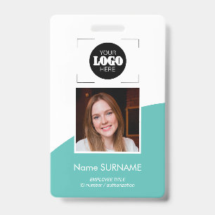Custom logo photo QR code teal and white ID Badge