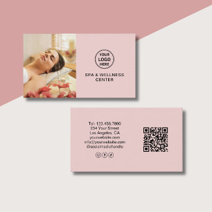Custom Logo Photo QR Pink Spa Wellness Centre Business Card