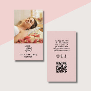 Custom Logo Photo QR Pink Spa Wellness Centre Business Card