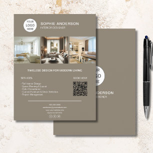 Custom Logo Photo QR Taupe Professional Business Flyer