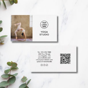 Custom Logo Photo QR Yoga Instructor Teacher White Business Card