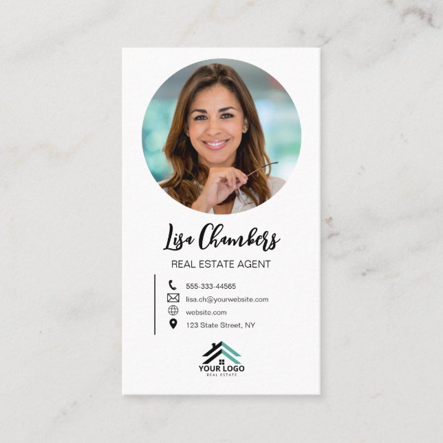 Custom Logo Photo Real Estate Agent Realtor  Business Card (Front)