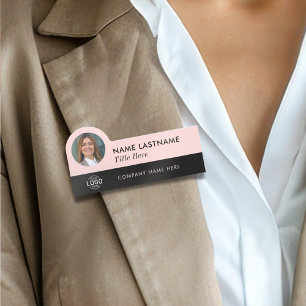 Custom Logo Photo Title Bush Pink Black Employee Name Tag