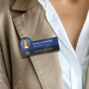 Custom Logo Photo Title Navy Blue Black Employee Name Tag