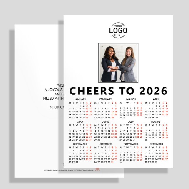Custom Logo Photo White Calendar 2026 Business Holiday Card (Creator Uploaded)