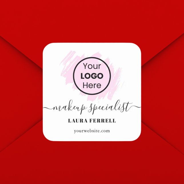 Custom Logo pink brushstroke typography classic Square Sticker (Creator Uploaded)