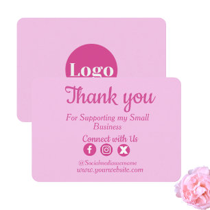 Custom Logo Pink Business Thank you card