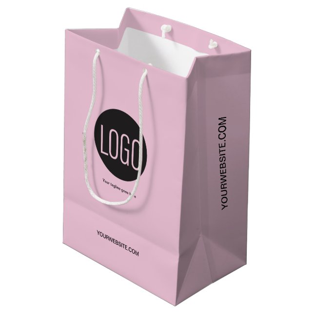 Custom logo pink Business website Medium Gift Bag (Back Angled)