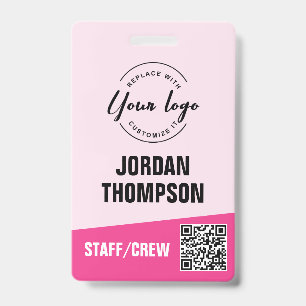 Custom logo pink corporate event QR code ID Badge