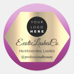 Custom Logo Pink Gold Name Instagra Social Ombre Classic Round Sticker