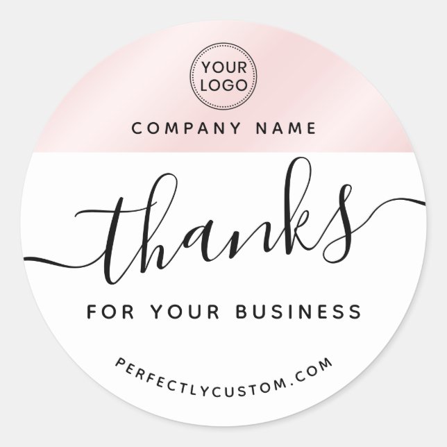 Custom logo pink satin gradient business thank you classic round sticker (Front)