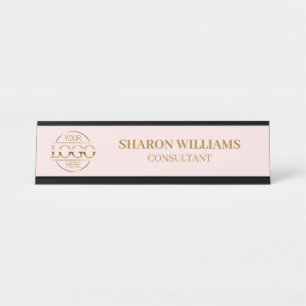 Custom Logo Professional Blush Pink Minimalist Desk Name Plate
