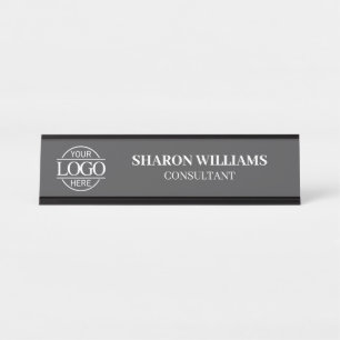 Custom Logo   Professional Dark Grey Minimalist Desk Name Plate