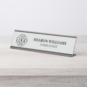 Custom Logo Professional Elegant Light Grey Desk Name Plate