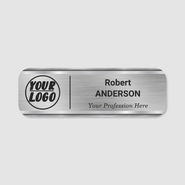 Custom Logo Professional Employee Faux Silver Name Tag (Front)