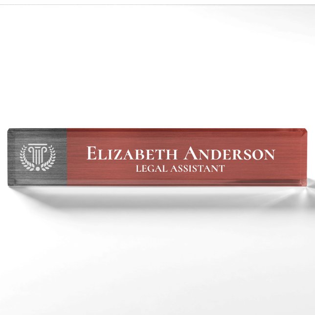 Custom Logo Professional Executive Red Grey Nameplate (Front)