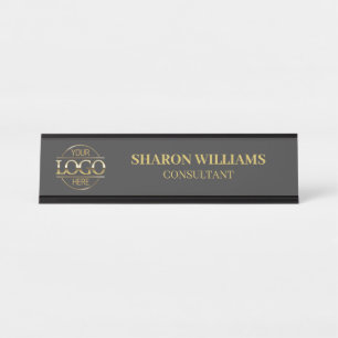 Custom Logo Professional Grey Gold Minimalist D Desk Name Plate