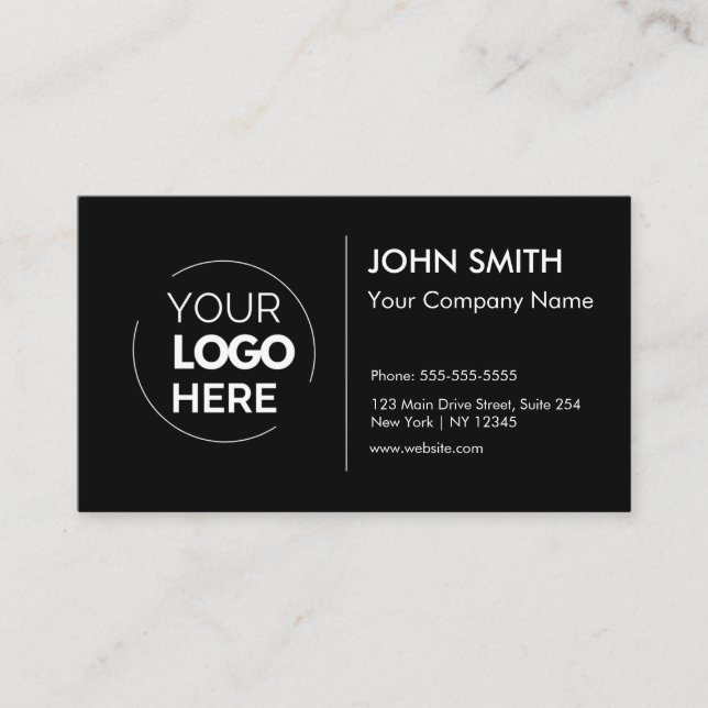 Custom Logo Professional Modern Minimalist Black Business Card (Front)