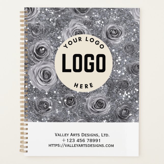 Custom Logo Promotional Notebook, Silver Grey Planner (Front)