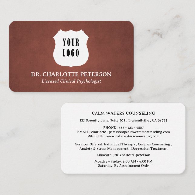 Custom Logo Psychologist Psychotherapy Brown Business Card (Front/Back)