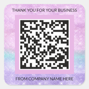 Custom Logo Purple Pink QRCode Name Thank Business Square Sticker