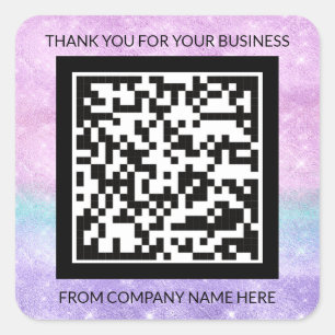Custom Logo Purple Pink QRCode Name Thank Business Square Sticker