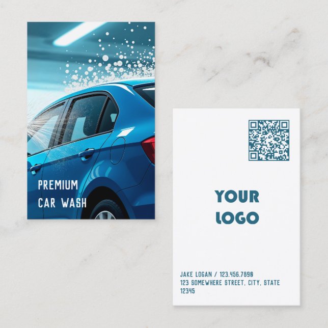 Custom Logo & QR Car Wash Business Card (Front/Back)