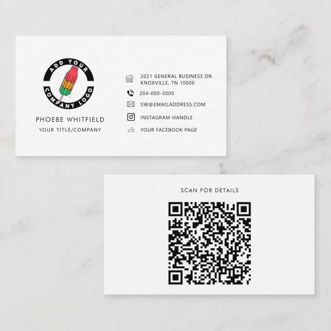 Custom Logo QR Code and Social Media Icons Business Card (Front/Back)