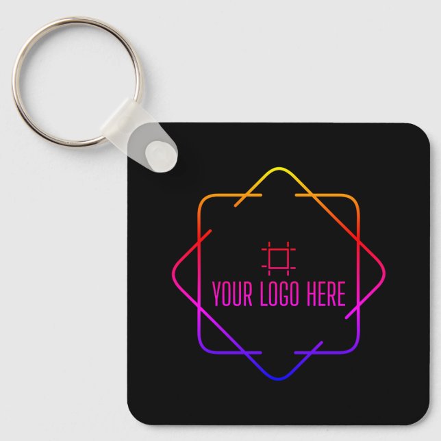 Custom logo, QR code and text double sided black Key Ring (Front)