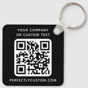 Custom logo, QR code and text double sided black Key Ring