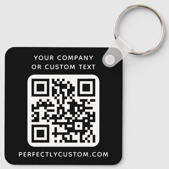 Custom logo, QR code and text double sided black Key Ring (Back)
